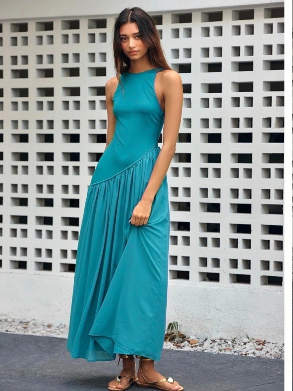 Anthropologie Sempre Asymmetrical Maxi Dress in Blue Size Small NWT